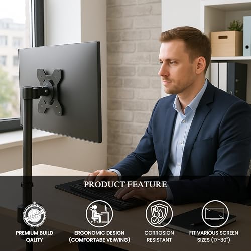 RISSACHI Monitor Stand for Desk, Height Adjustable Monitor Arm Mount with Full Motion Swivel Tilt, Ergonomic TV Stand for 17–30 Inch Screens, Supports Up to 10 kg - Image 2