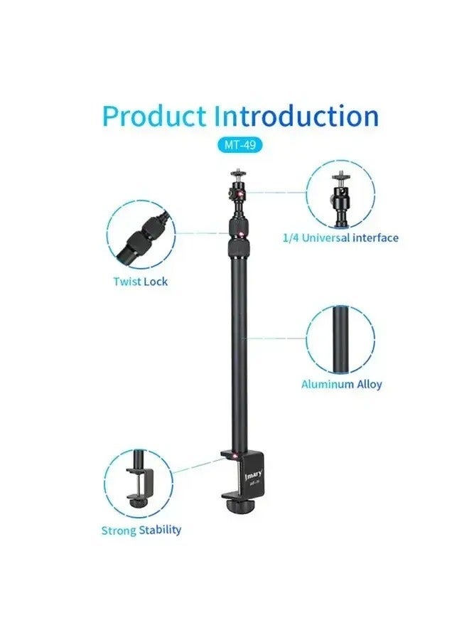 Jmary MT-49 Tabletop Light Stand Clip, 1/4-inch Screw for Cameras, LED Video Light, Ring Light, 3-Section Extendable Stand up to 93.5cm, 360-Degree Swivel Ball Head, Table Clamping Mount up to 5cm - Image 3
