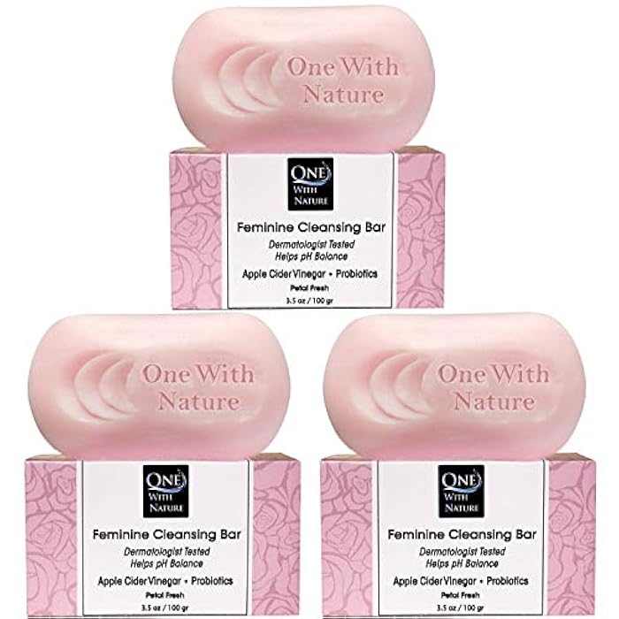 One With Nature Feminine Cleansing Bar, Rose Petal Fresh 3.5oz Bar 3Pack, Dermatologist Tested, Probiotics, Apple Cider Vinegar, Omega Fatty Acids, Oatmeal, Gentle Cleanser for Face, Body - Image 1