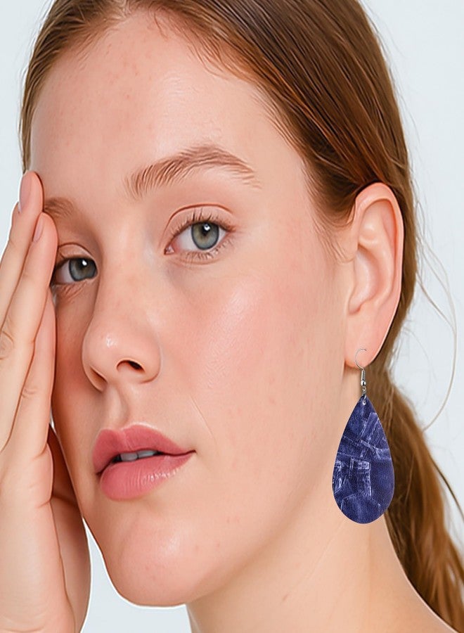 YINCUO Denim Jean Earrings for Women Leather Teardrop Dangle Drop Jewelry Outfits Accessories - Image 3