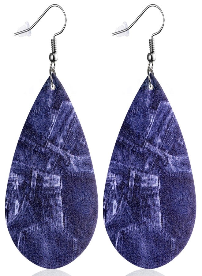 YINCUO Denim Jean Earrings for Women Leather Teardrop Dangle Drop Jewelry Outfits Accessories - Image 1