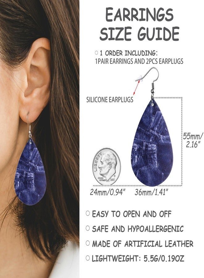 YINCUO Denim Jean Earrings for Women Leather Teardrop Dangle Drop Jewelry Outfits Accessories - Image 2