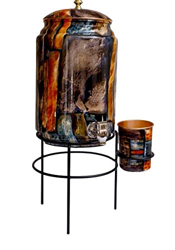 EVRR 5 Litre Hammered Copper Water Dispenser (Matka/Pot) Container Pot with 1 Copper Glass and Stand,Pure Copper and Ayurvedic Health Benefits (5000 ml) - Image 1