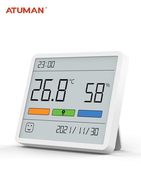 ATuMan TH1Digital Hygrometer Indoor Thermometer with Temperature Monitor With High Accuracy Sensor LCD Display Large Display Date Clock for Kitchen Baby Room Office