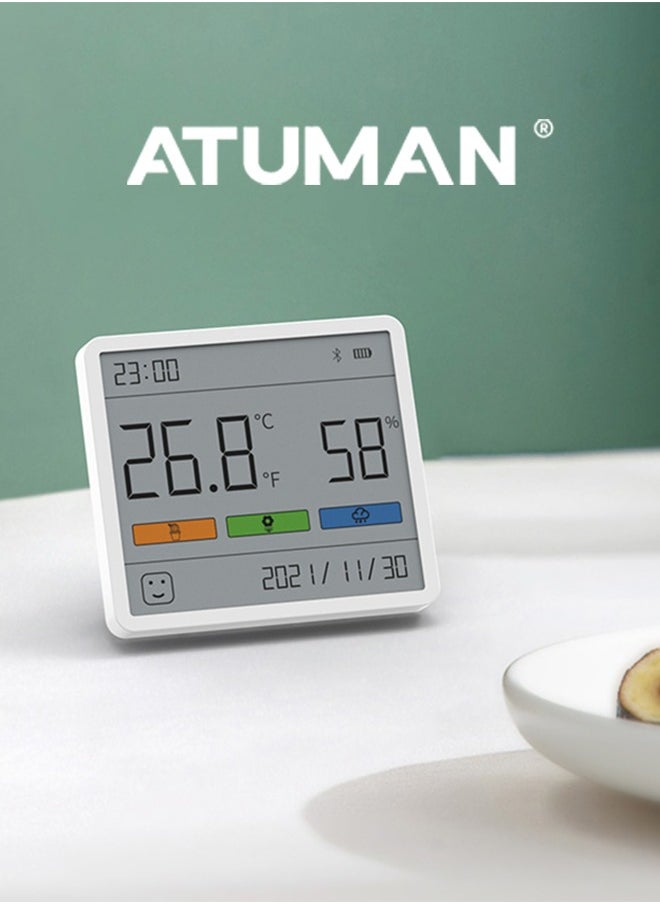 أتومن - مقياس الرطوبة الرقمي ATuMan TH1 مع مقياس حرارة داخلي، مزود بمستشعر عالي الدقة وشاشة LCD كبيرة لعرض درجة الحرارة والتاريخ والوقت، مثالي للمطبخ، غرفة الأطفال، والمكتب. - Image 1