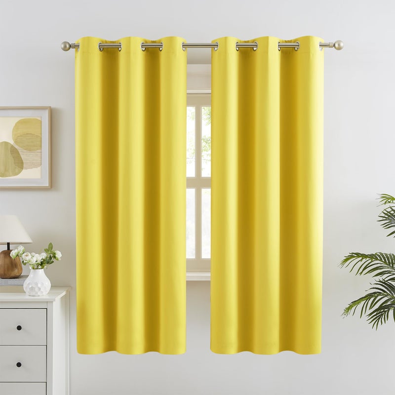 DUALIFE Yellow Blackout Curtains for Living Room Grommet Thermal Insulated Window Curtain Drapes for Bedroom Illuminating Yellow 42 W x 63 L 2 Panels