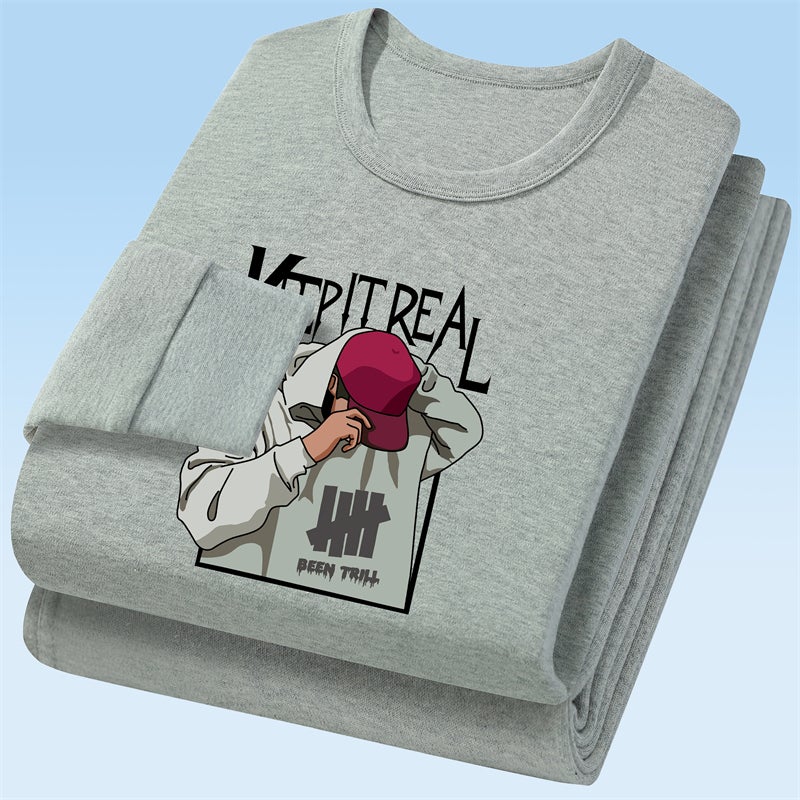 Men'S Big Children'S Thermal Underwear Cotton Suit Thin Autumn Clothes And Autumn Trousers Student'S Crewneck Cotton Sweater Set - Image 2
