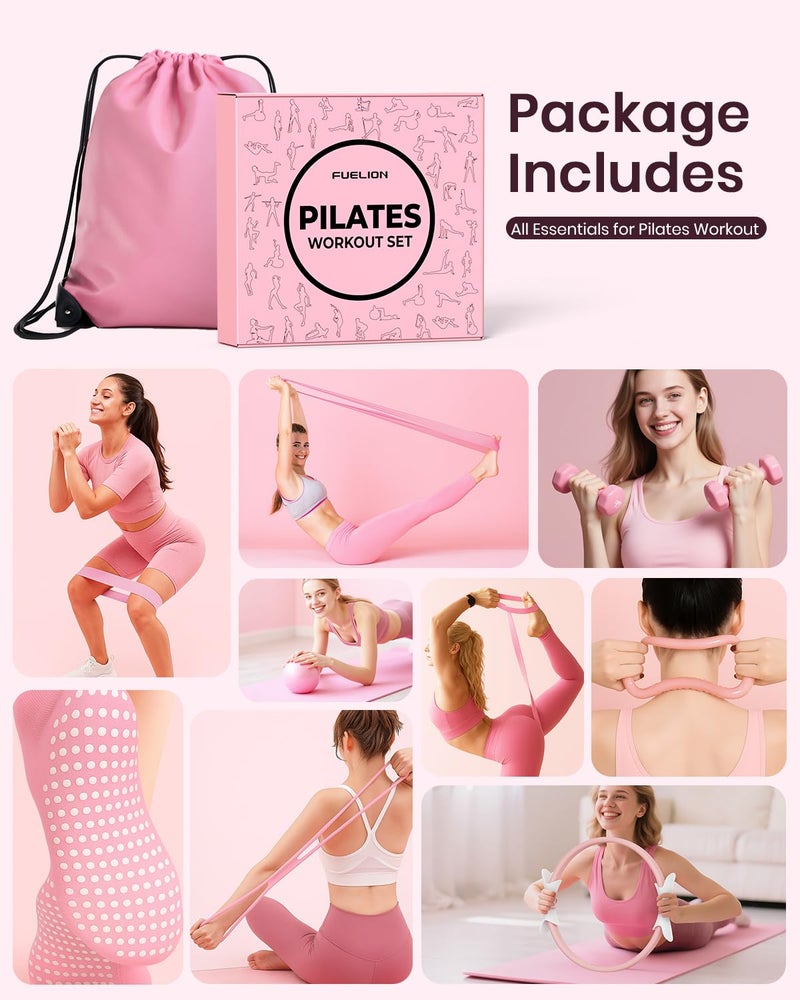 Fuelion Pilates Ring Set for Women, Home Workout Pilates Equipment with Resistance Bands, 14'' Magic Circle, Mini Ball, Pilates Starter Kit for Strength, Toning and Flexibility - Image 2
