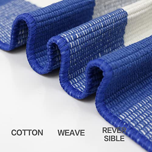 MUBIN Cotton Buffalo Plaid Rug, 3'x5' Blue and White Outdoor Rug Front Door Decorative Mat, Hand-Woven Foldable Rug for Layered Door Mats Washable Carpet for Front Porch, Entryway, Farmhouse - Image 5