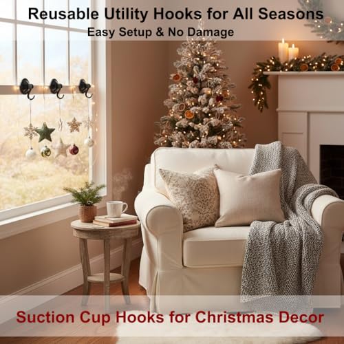 NL Home 4-Pack Suction Cup Hooks for Bath or Shower, Wreath Hangers for Glass Door or Window, White - Image 3