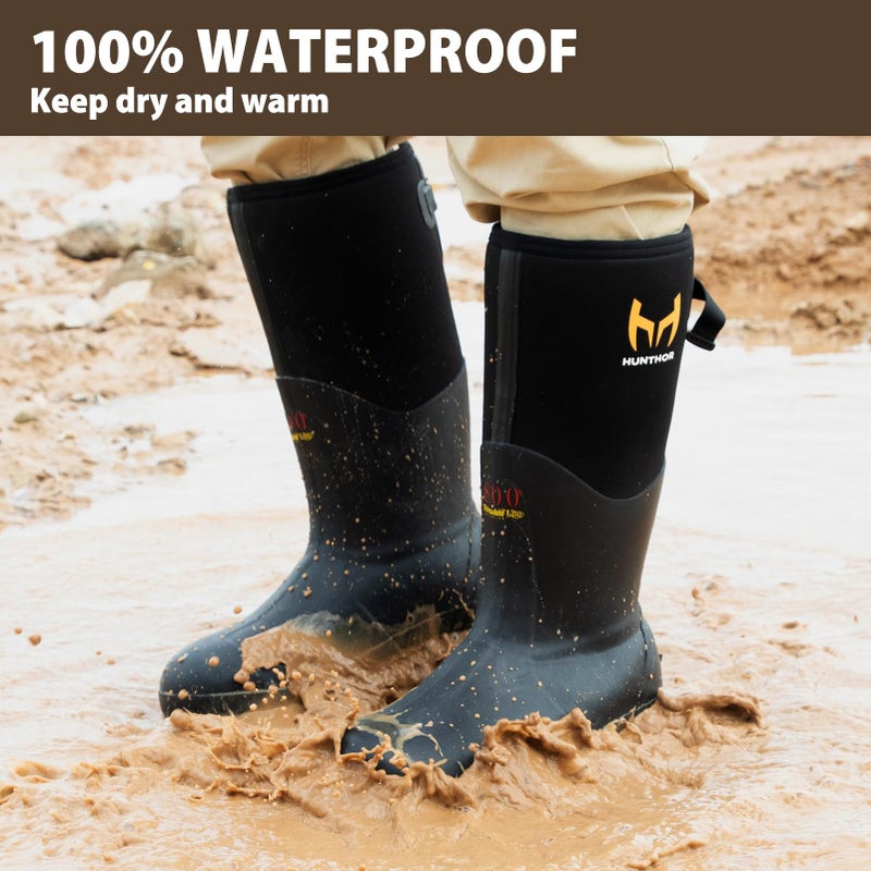 Hunthor Rubber Work Boots with 800g Insulation, Puncture-Proof Steel Toe & Shank, Waterproof and Insulated 6mm Neoprene Hunting Boots for Farming, Construction, Fishing, and Manufacturing (Black, Size 8) - Image 5