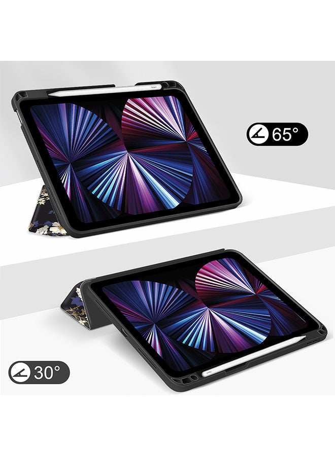 O Ozone Case for iPad Air 5/4 10.9 Inch or iPad Pro 11 Inch Auto Sleep/Wake with Pencil Holder Anti Scratch Soft TPU Floral Protective Shockproof Cover Tablet Case - Black  - Image 3