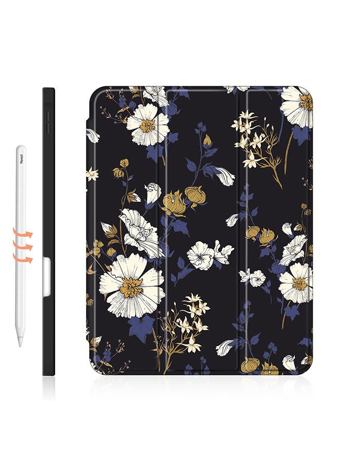 O Ozone Case for iPad Air 5/4 10.9 Inch or iPad Pro 11 Inch Auto Sleep/Wake with Pencil Holder Anti Scratch Soft TPU Floral Protective Shockproof Cover Tablet Case - Black  - Image 2