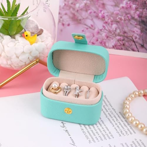 Gowloz Mini Ring Jewelry Box (Faux Leather, Teal Green, 6.5 x 4.7 x 3.9 cm) – Small Portable Travel Case Organizer for Rings & Earrings – Compact Jewelry Storage Box for Women & Girls - Image 2