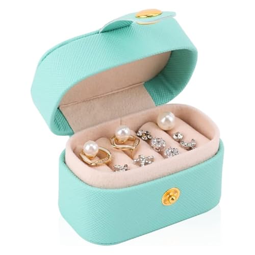Gowloz Mini Ring Jewelry Box (Faux Leather, Teal Green, 6.5 x 4.7 x 3.9 cm) – Small Portable Travel Case Organizer for Rings & Earrings – Compact Jewelry Storage Box for Women & Girls - Image 1