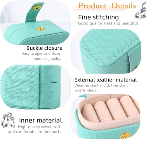 Gowloz Mini Ring Jewelry Box (Faux Leather, Teal Green, 6.5 x 4.7 x 3.9 cm) – Small Portable Travel Case Organizer for Rings & Earrings – Compact Jewelry Storage Box for Women & Girls - Image 5
