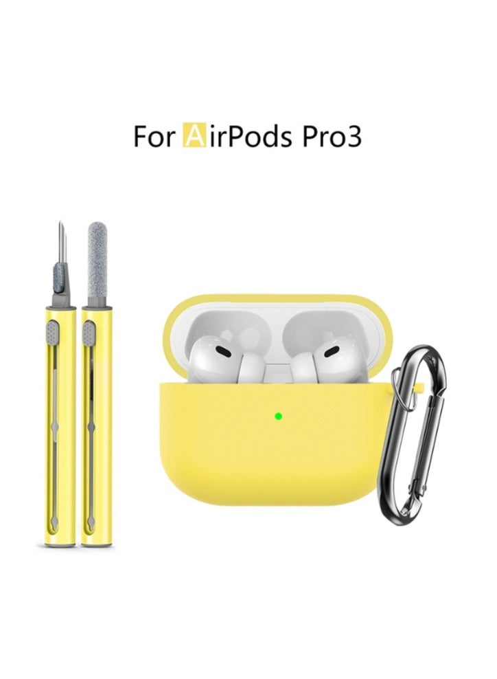 Suitable For Airpods Pro 3（2025） Protective Case With Cleaning Kit, Soft Silicone Protective Case Suitable For Apple Airpods Pro 3 Women And Men, Airpods Pro Protective Case Accessory With Keychain, Yellow - Image 1