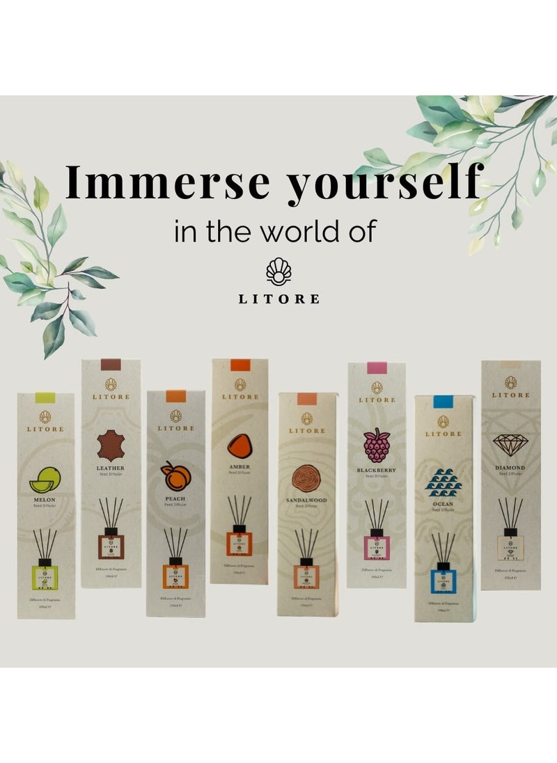Litore Peach Reed Diffuser, Best Diffuser Aromatherapy Perfume, Home Fragrance, Oil Diffuser & Reed Diffuser Sticks - Perfect for Home & Office - 100 ml