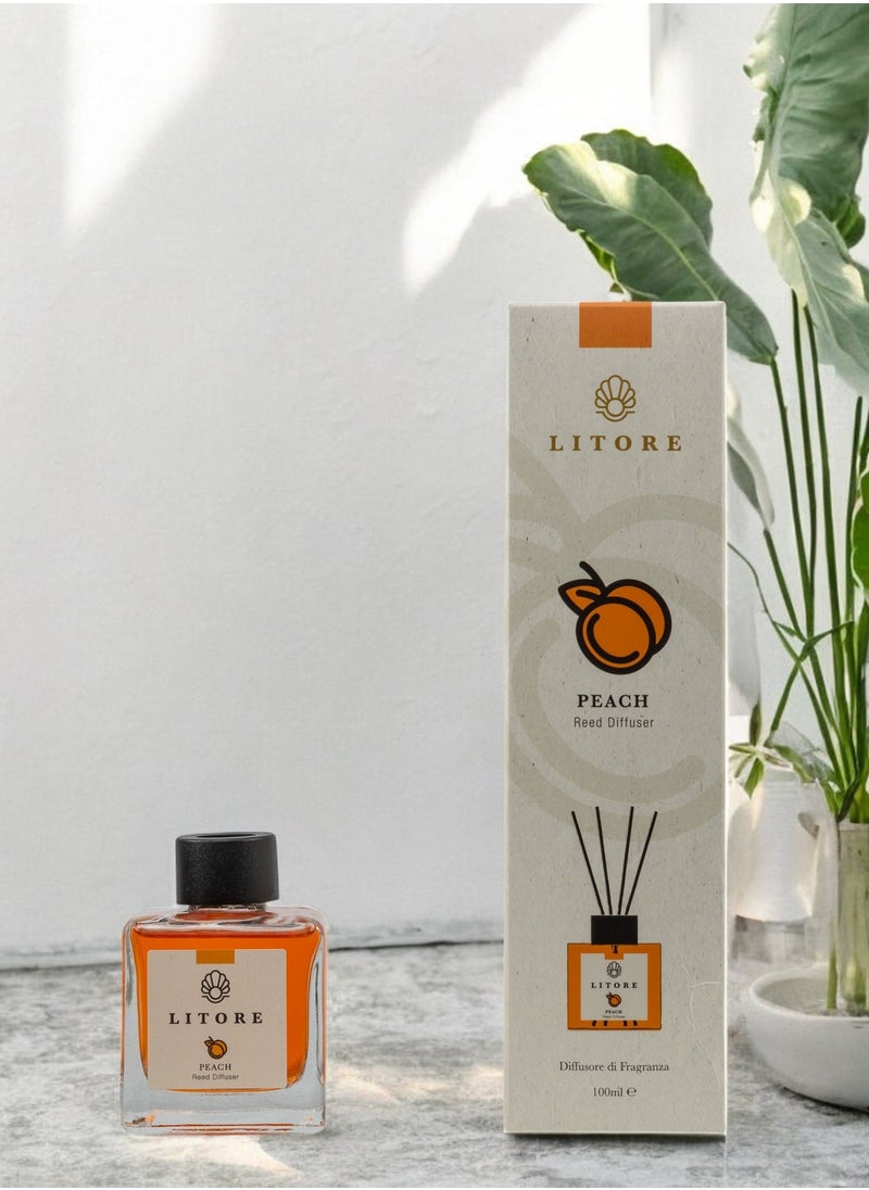 Litore Litore Peach Reed Diffuser, Best Diffuser Aromatherapy Perfume, Home Fragrance, Oil Diffuser & Reed Diffuser Sticks - Perfect for Home & Office - 100 ml  - Image 2