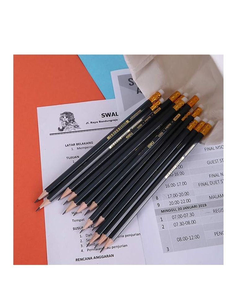 Deli 12 قطعة قلم رصاص جرافيت HB مع ممحاة أسود/أصفر - Image 5