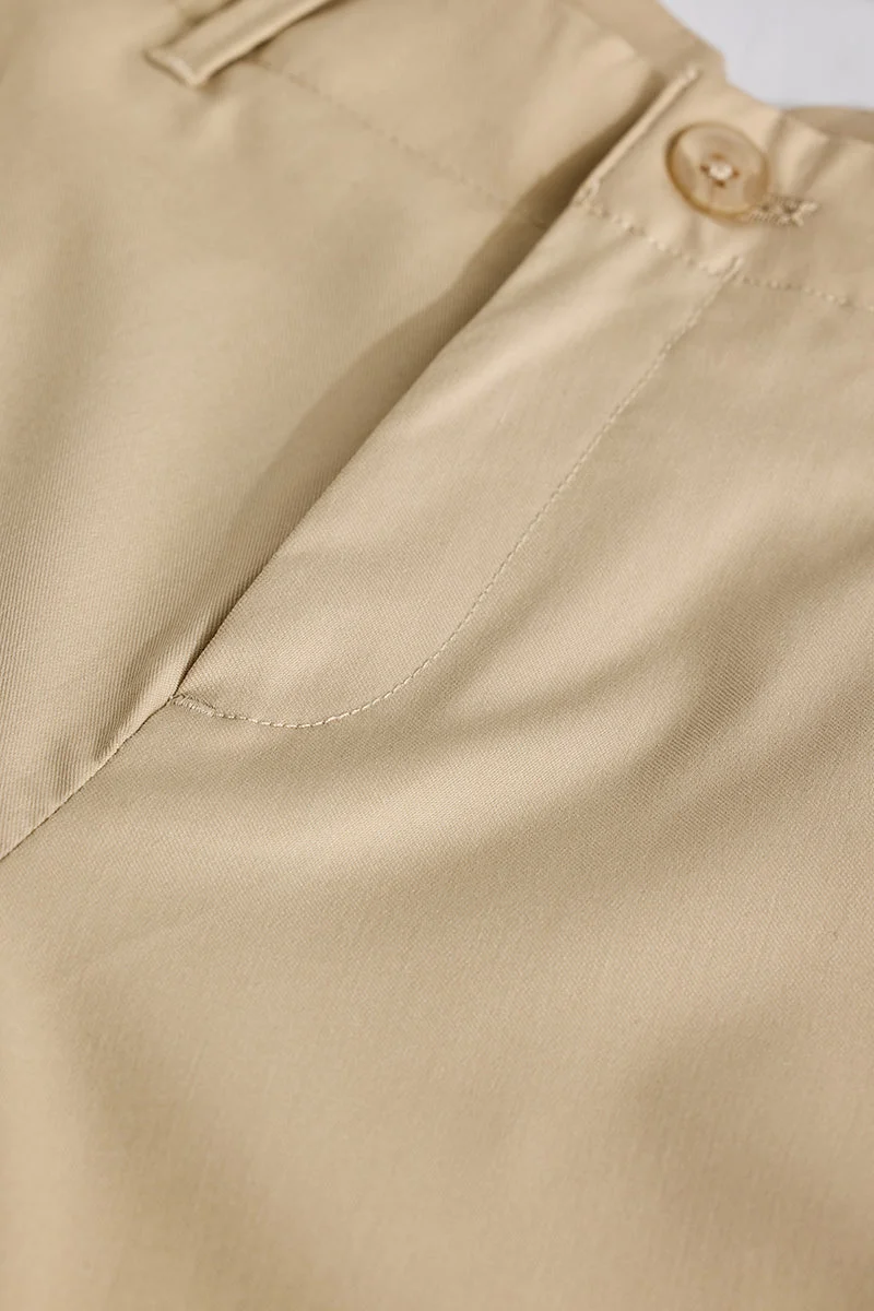 SNITCH Cream Mid Rise Regular Fit Trouser