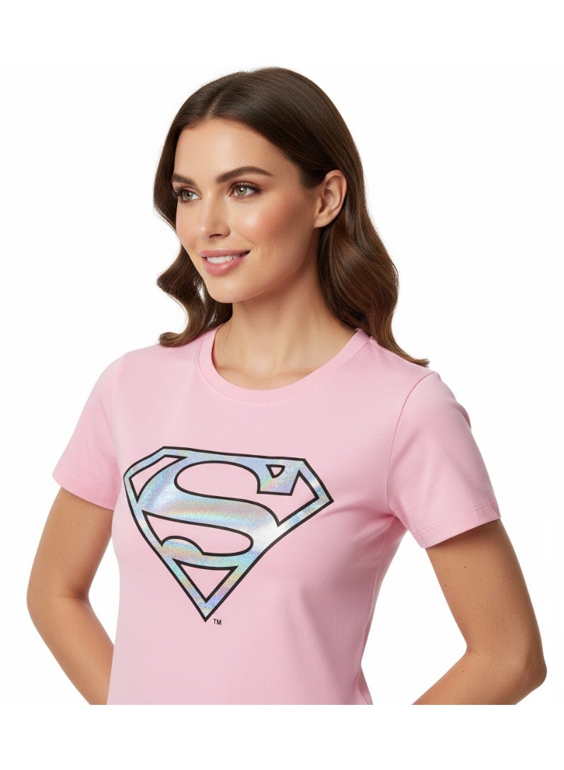 SUPERMAN T-SHIRT LADIES SUPER-MEN R/N S/S ZC - Image 1