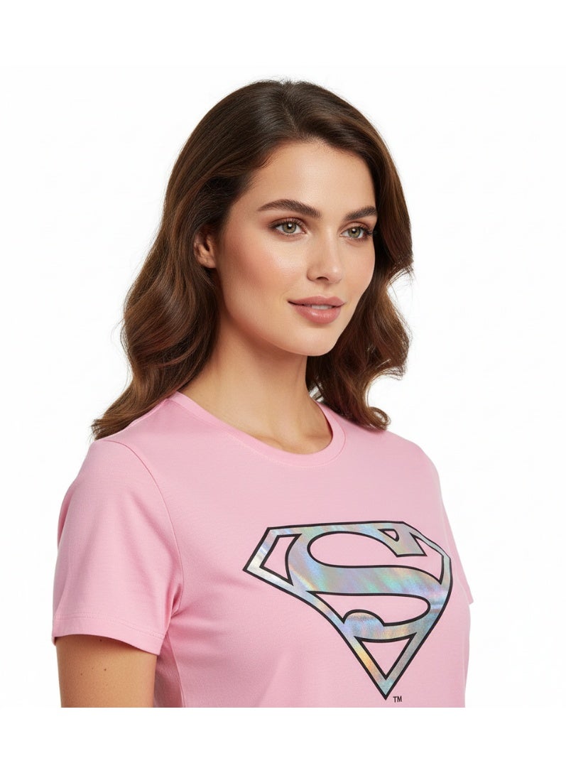 SUPERMAN T-SHIRT LADIES SUPER-MEN R/N S/S ZC - Image 2