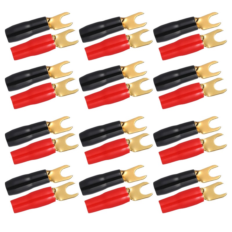 24 Pairs Y Speaker Spade Connector: Forked Brass Terminal With Black And Red Insulation - Car Audio Wire Crimp Terminals - HiFi Amplifier Cable Joint Connectors - Image 4