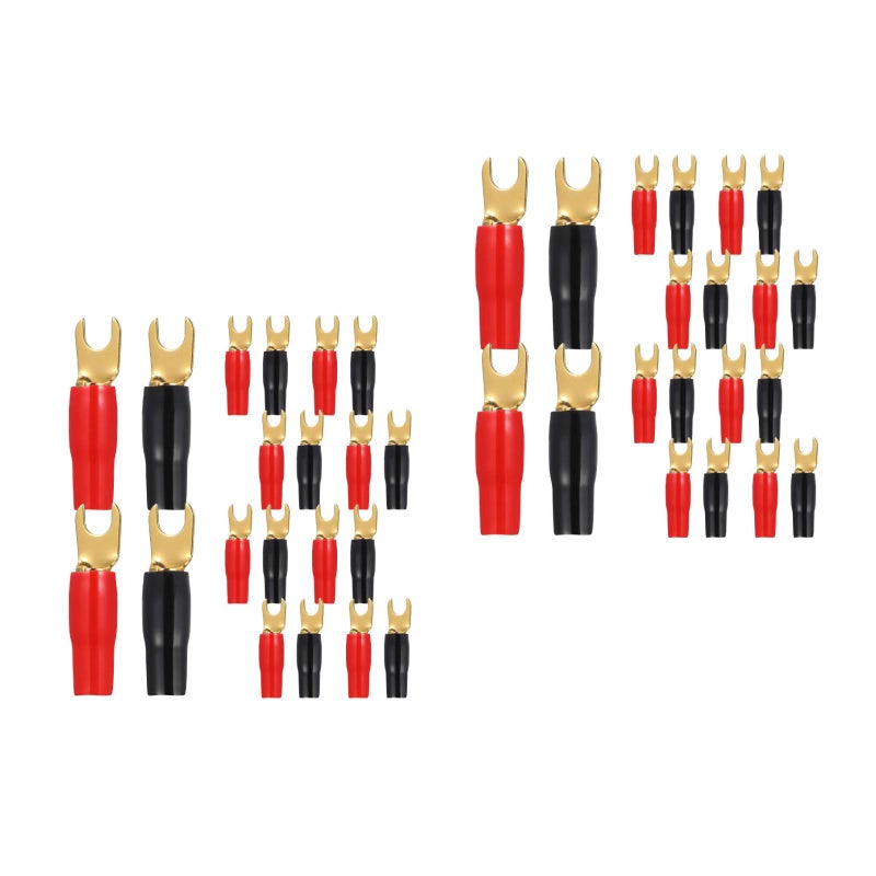 24 Pairs Y Speaker Spade Connector: Forked Brass Terminal With Black And Red Insulation - Car Audio Wire Crimp Terminals - HiFi Amplifier Cable Joint Connectors - Image 1