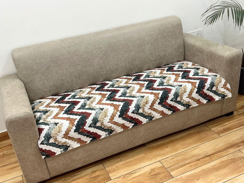 AMAZE ATTIRES Velvet Printed Sofa Seat Cover For 5 Seater With Heavy Antiskid Backing&Easily Machine Washable Sofa Seat Runner For Couch (22 Inches X 22 Inches - 2 Piece,22 X 68 Inch-1 Pc) Aaqsr005 - Image 1