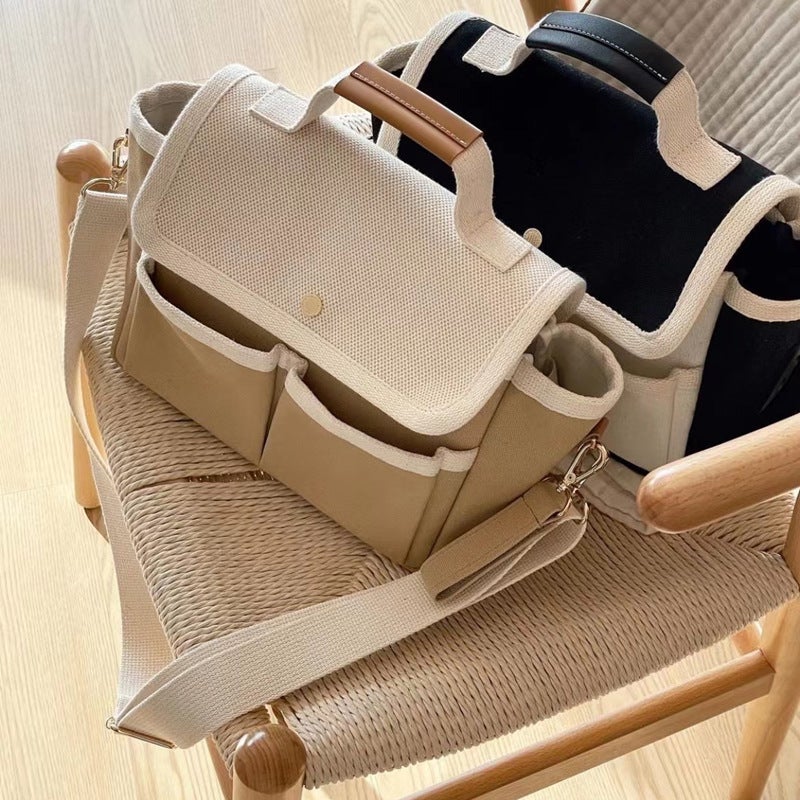 Korean-Style Mummy Bag Going Out Maternal And Baby Bag Niche Design Canvas Bag Instagram Ins Simple Parkwork Bag Stitching Portable Satchel - Image 2