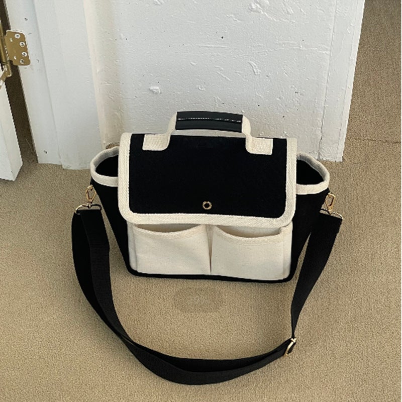 Korean-Style Mummy Bag Going Out Maternal And Baby Bag Niche Design Canvas Bag Instagram Ins Simple Parkwork Bag Stitching Portable Satchel - Image 3