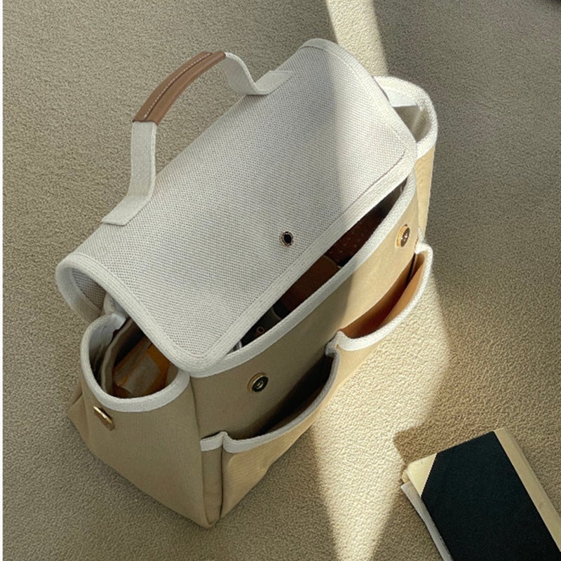 Korean-Style Mummy Bag Going Out Maternal And Baby Bag Niche Design Canvas Bag Instagram Ins Simple Parkwork Bag Stitching Portable Satchel - Image 4