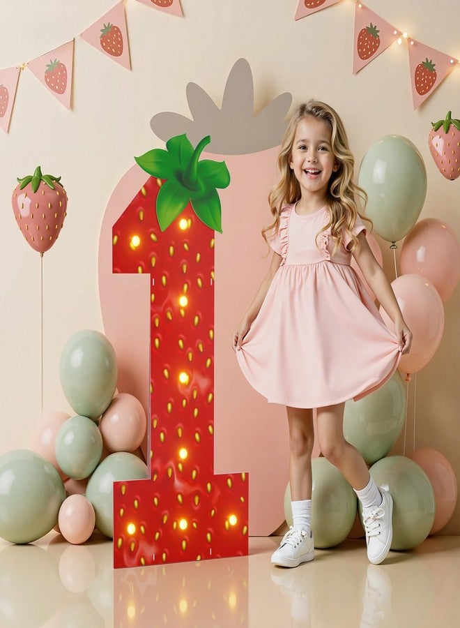 imprsv Strawberry Birthday Party Decorations 1st, 3FT Foam Cardboard Marquee Numbers 1, Strawberry Theme Birthday Decorations for Girls, Berry First Light Up Numbers 1 - Image 1