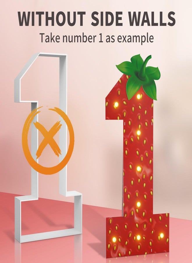 imprsv Strawberry Birthday Party Decorations 1st, 3FT Foam Cardboard Marquee Numbers 1, Strawberry Theme Birthday Decorations for Girls, Berry First Light Up Numbers 1 - Image 2