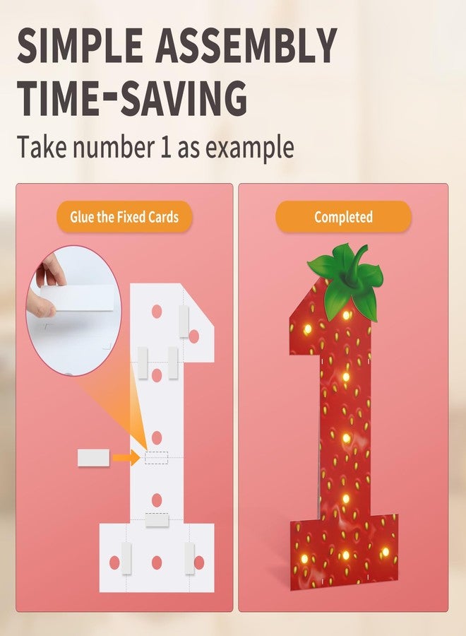 imprsv Strawberry Birthday Party Decorations 1st, 3FT Foam Cardboard Marquee Numbers 1, Strawberry Theme Birthday Decorations for Girls, Berry First Light Up Numbers 1 - Image 3