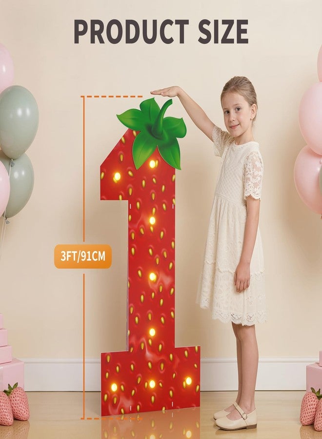 imprsv Strawberry Birthday Party Decorations 1st, 3FT Foam Cardboard Marquee Numbers 1, Strawberry Theme Birthday Decorations for Girls, Berry First Light Up Numbers 1 - Image 4