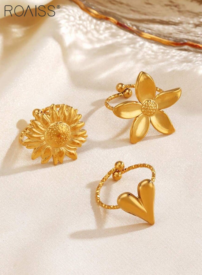 roaiss 3 Pcs Stainless Steel Rings Stylish Flower and Heart Rings, Simple Stackable Thin Bands Finger Floral Jewelry Suitable for Women for Everyday Wear and Special Occasions - Image 5