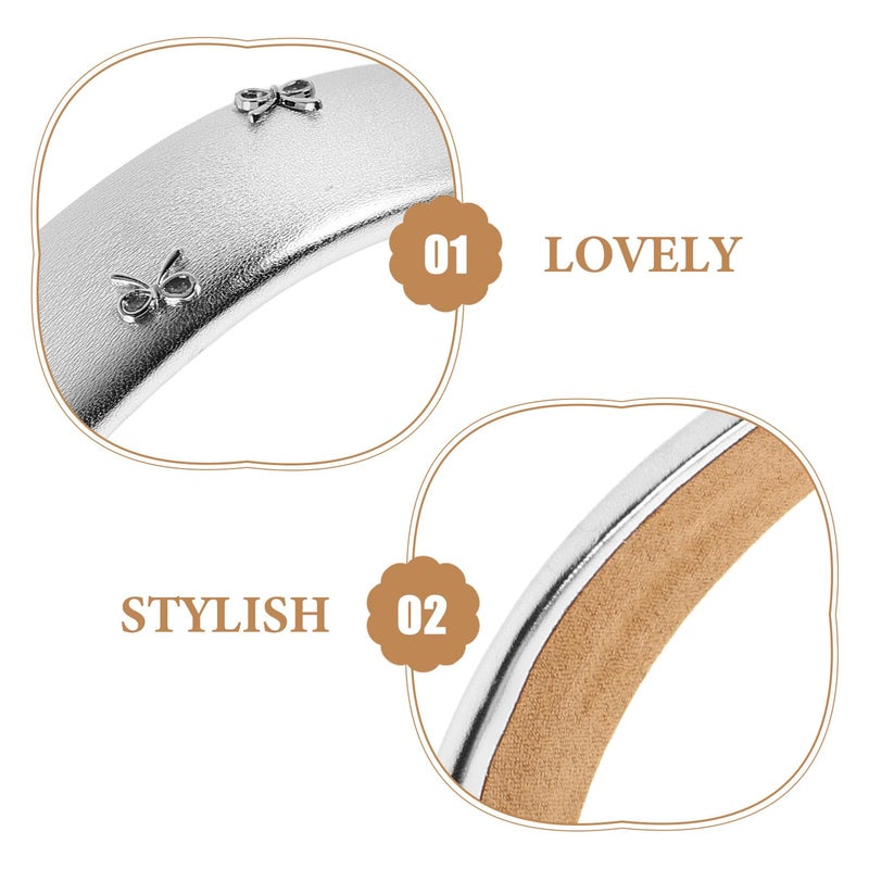 Silver Pu Padded Headbands 2Pcs Star Bowknot Sponge Wide Hairbands For Women - Image 4