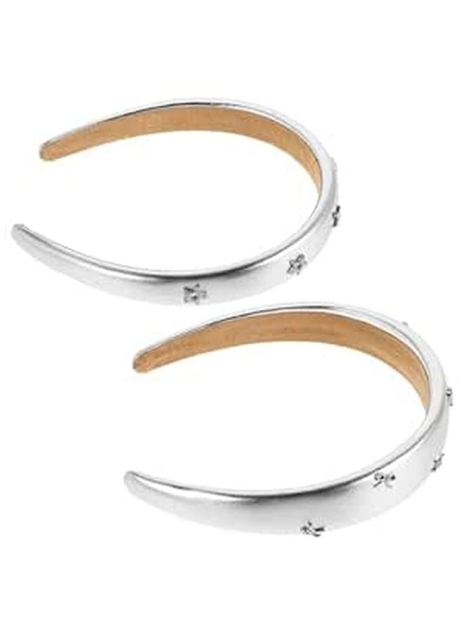 Silver Pu Padded Headbands 2Pcs Star Bowknot Sponge Wide Hairbands For Women - Image 1