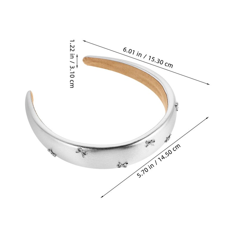 Silver Pu Padded Headbands 2Pcs Star Bowknot Sponge Wide Hairbands For Women - Image 3
