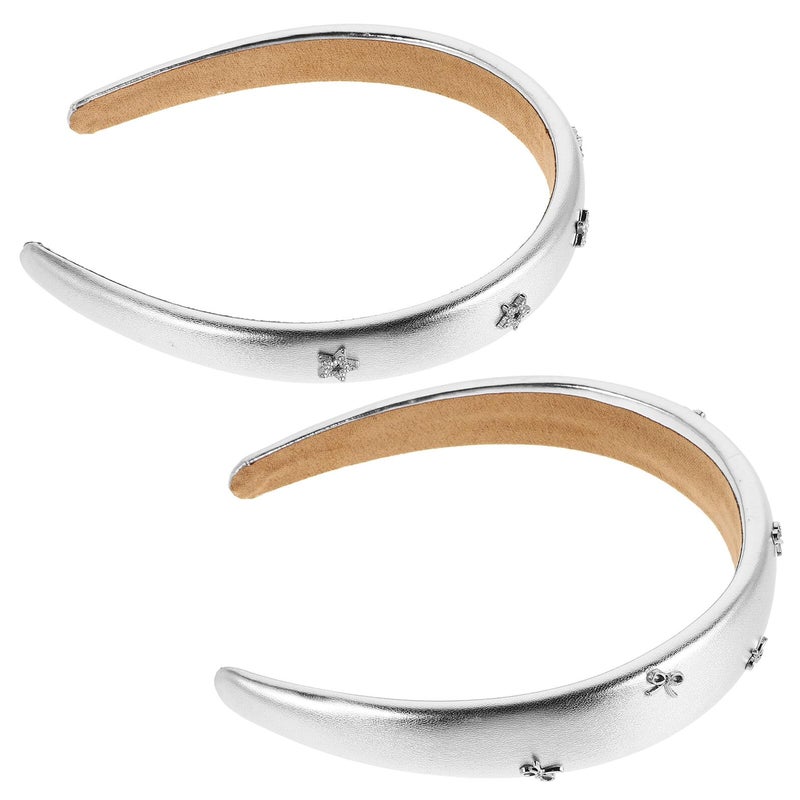 Silver Pu Padded Headbands 2Pcs Star Bowknot Sponge Wide Hairbands For Women - Image 2