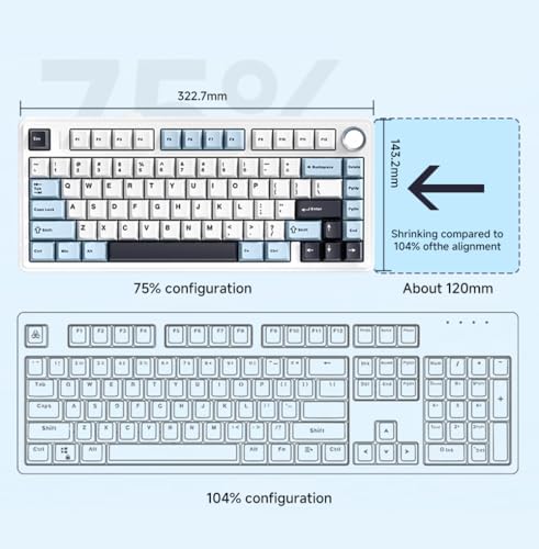 Shaking Tank x Aula F75 Gasket Mechanical Keyboard, 75% Wireless Hot Swappable Gaming Keyboard with Five-Layer Padding&Knob, Bluetooth/2.4GHz/USB-C, RGB (Light Blue, Ice Vein Switch) - Image 4