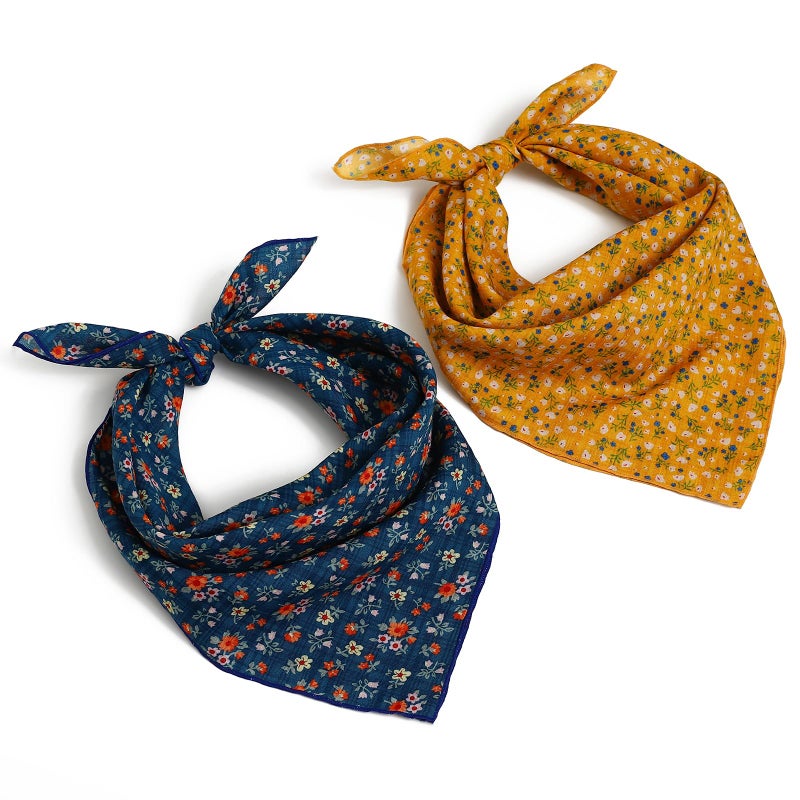 THENEXTLOVE Soft Cotton Viscose Bandana 22''x22'' for Women and Men Multi-purpose Headband Hair Scarf Handkerchief as Gifts(B2-Navy and Yellow) - Image 1