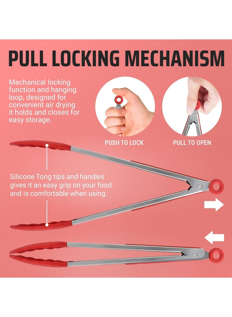 Bukela 3 Pack Black Kitchen Tongs, Premium Silicone BPA Free Non-Stick Stainless Steel BBQ Cooking Grilling Locking Food Tongs, 9 Inch and 12 Inch 7 Inch - Image 4