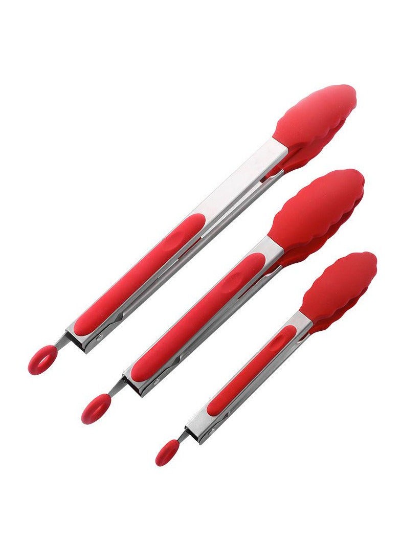 Bukela 3 Pack Black Kitchen Tongs, Premium Silicone BPA Free Non-Stick Stainless Steel BBQ Cooking Grilling Locking Food Tongs, 9 Inch and 12 Inch 7 Inch - Image 1