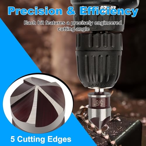 Rocaris 5 Pack Step Drill Bit & 5 Pack Countersink Drill Bit Set, Titanium Coated, 50 Sizes of Step Bit for Metal with Aluminum Case, Multiple Hole Stepped Up Bits for DIY - Image 5