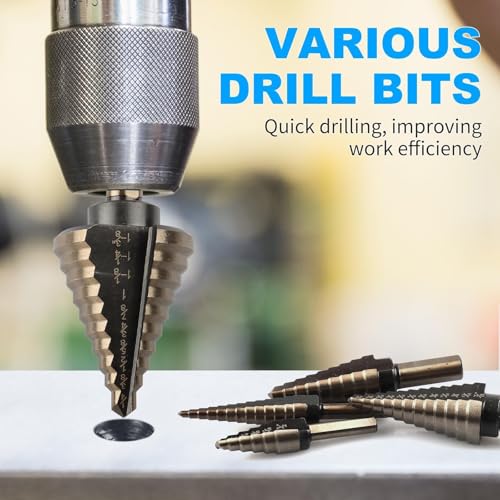 Rocaris 5 Pack Step Drill Bit & 5 Pack Countersink Drill Bit Set, Titanium Coated, 50 Sizes of Step Bit for Metal with Aluminum Case, Multiple Hole Stepped Up Bits for DIY - Image 4