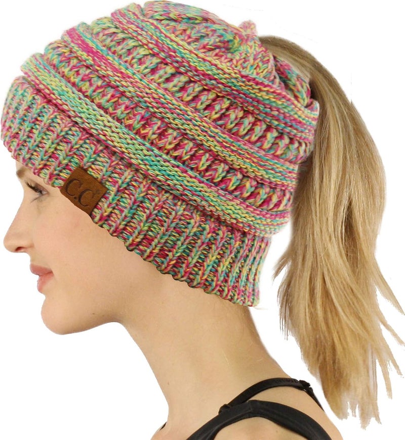 Cc Exclusives Soft Stretch Cable Knit Messy Bun Ponytail Beanie Winter Hat for Women (MB-20A) - Image 1