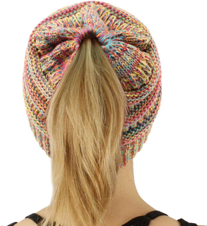 Cc Exclusives Soft Stretch Cable Knit Messy Bun Ponytail Beanie Winter Hat for Women (MB-20A) - Image 2